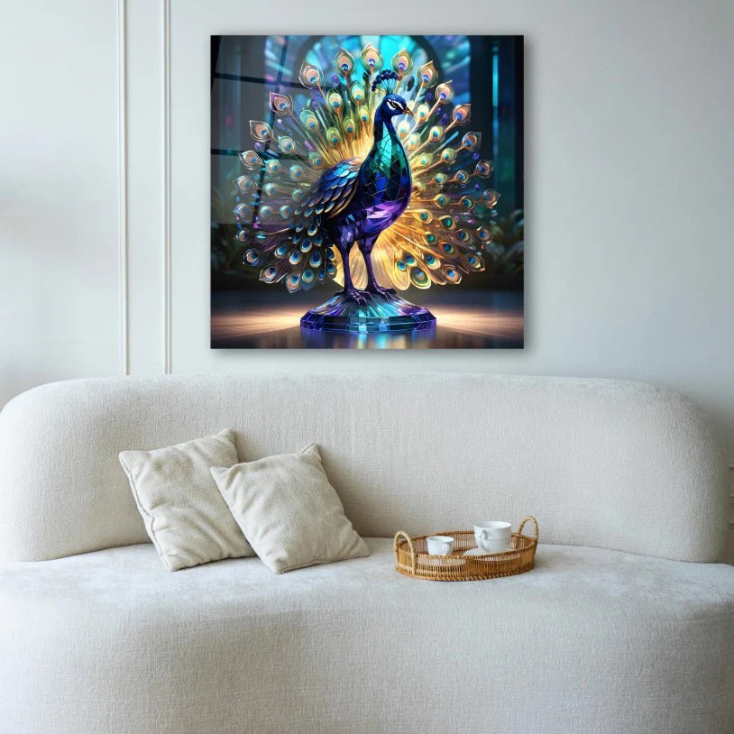 Peacock Wall Decor-Tempered Glass Wall Art-Peacock Wall Art-Glass Printing-Large Wall Art-Wall Hangings-Glass Wall Decor-