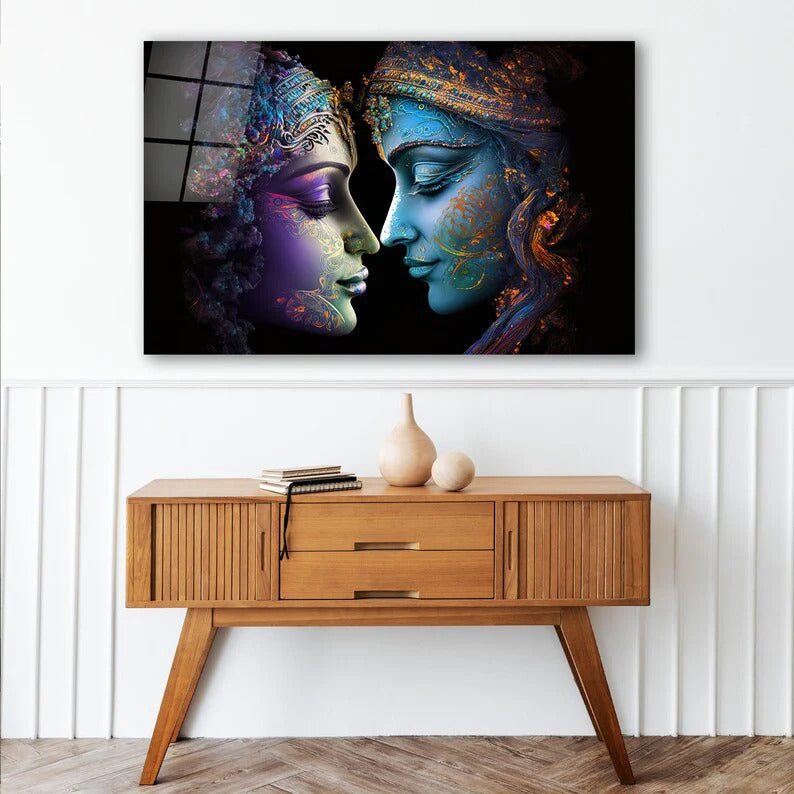 Radha Krishna Glass Wall Art, Tempered Glass Hindu Wall Decor, Wall Hangings, Engagement Gifts, Living Room Art, Wedding Gifts, Glass Print 4
