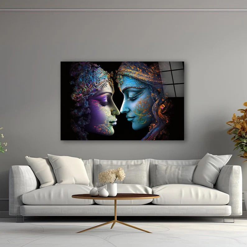 Radha Krishna Glass Wall Art, Tempered Glass Hindu Wall Decor, Wall Hangings, Engagement Gifts, Living Room Art, Wedding Gifts, Glass Print 4