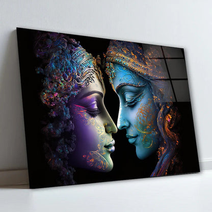 Radha Krishna Glass Wall Art, Tempered Glass Hindu Wall Decor, Wall Hangings, Engagement Gifts, Living Room Art, Wedding Gifts, Glass Print 4
