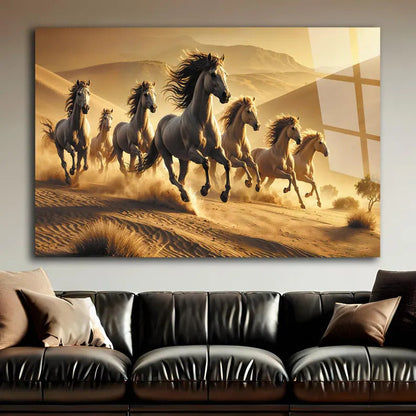 Lucky 7 Running Horses Glass Printing Wall Art - Tempered Glass Wall Art-Home Decoration-Interior Design Ideas-Perfect Gift For Your Lovers