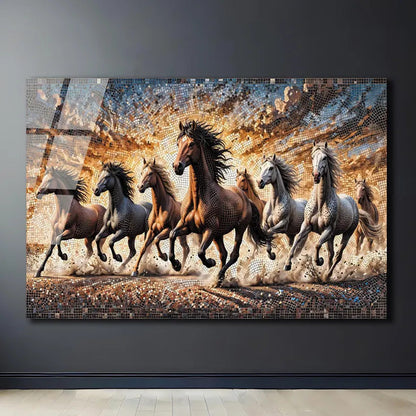 Lucky 7 Running Horses Glass Printing Wall Art - Tempered Glass Wall Art-Home Decoration-Interior Design Ideas-Perfect Gift For Your Lovers